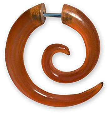 Fly Style 1 Stück Fake Piercing Spirale - Ohrring aus Horn, Knochen oder Holz mit Schraubverschluss, Materialwahl:Horn (braun)