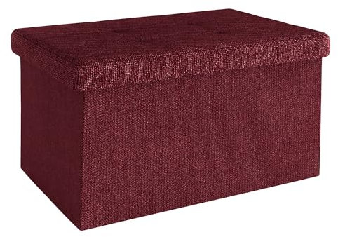 INTIRILIFE Faltbare Sitzbank 49x30x30 cm in Kirsch ROT - Sitzwürfel mit Deckel und Stauraum aus Stoff mit Mulden - Sitzcube Fußablage klappbare Aufbewahrungsbox Truhe Sitzhocker