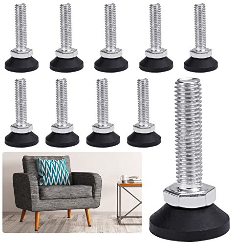 KBNIAN 10 Pièces Vis de Réglage pour Meuble M10*40mm Pieds de Nivellement pour Meubles Pied Vérin Réglable en Acier Galvanisé Pieds de Mise à Niveau Pieds Vérin de Meuble pour Armoire, Placard, Table