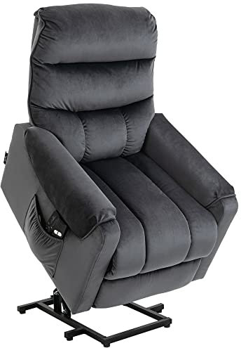 HOMCOM Poltrona Relax Elettrica Reclinabile a 135°, Poltrona Massaggiante Alzapersona con Telecomando, Doppia Imbottitura e Rivestimento Velluto