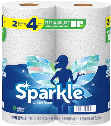Sparkle® Toallas de papel Tear-A-Square®, 2 rollos dobles = 4 rollos regulares