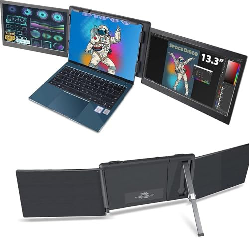 Teamgee Tragbarer Monitor für Laptop, 13,3 Full HD IPS Display, Tri-Screen Monitor Screen Extender, USB-A/Type-C Plug and Play für Windows Android & Mac, Funktioniert mit 13-16.5 Laptops