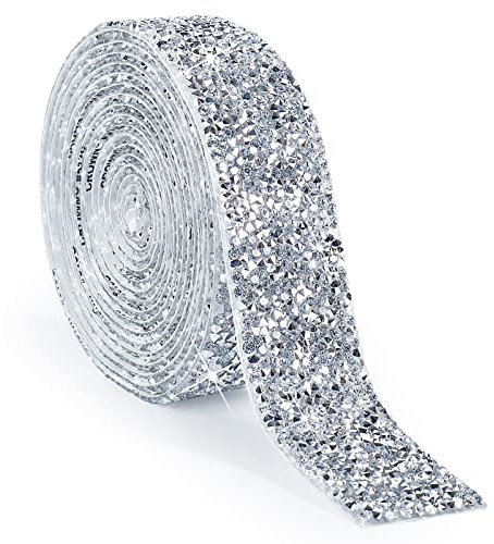tenn well Selbstklebende Strassstreifen, 30 mm Harz-Strassband, Glitzerstreifen, Aufkleber, Strass-Klebeband für Handwerk, Spiegel, Kleiderschrank, Küche, Badezimmer, Dekoration (Silber)
