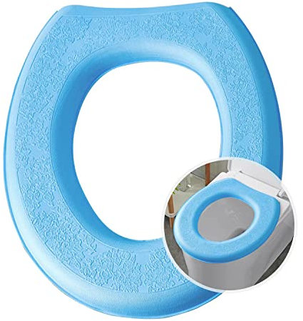YANMENG Calentador de asiento de inodoro, funda alargada para asiento de inodoro, cojín acolchado para asiento de inodoro, lavable o portátil en forma de O (azul marino, 2 piezas)