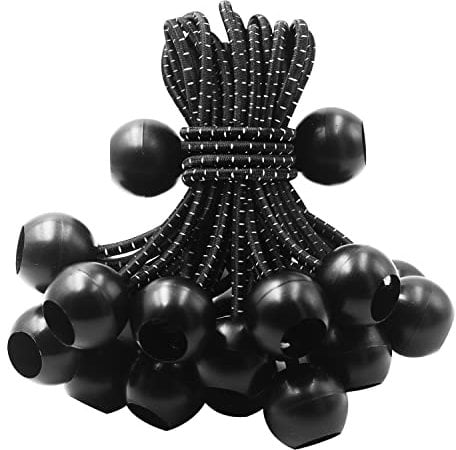 HomWanna Bungee Balls Cords 25Pcs - 4 inch Flag Bungees Ties, Heavy Duty Tarp Banner Marquee Canopy Elastic Tie Down Straps for Telescopic Flag Pole Camping Tent Tarpaulin Cargo, UV Resistant