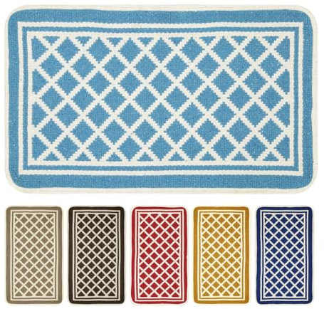 OLIVO.shop | MELODY Tappeto cotone lavabile in lavatrice, Tappeti cotone economici 50x80 cm, rombi (AZZURRO)
