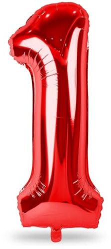 Red Number 1 Balloons, 40 Inch Large Foil Number Balloons Set 0-9 for Women, Self Inflating Digital 1 Helium Balloon for Girls Boys 1st Age Birthday Anniversary Party Decorations Photo Shoot Supplies