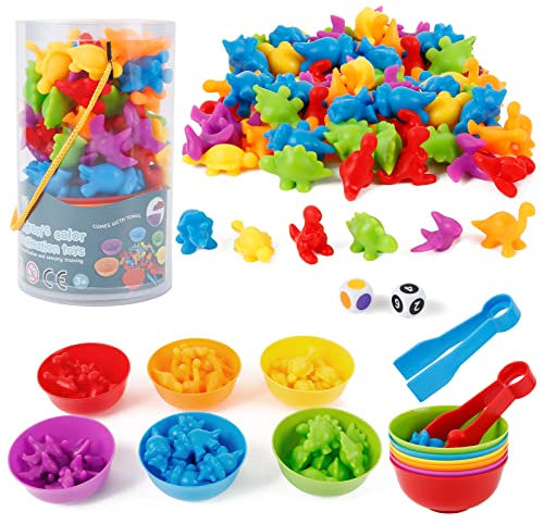 Victse Jeux Montessori 2 3 4 5 Ans, Jouet pour Comptage et Tri, Jeu de Tri Motricité Fine Jouet Educatif Enfants Classification des Couleurs (Dinosaure)