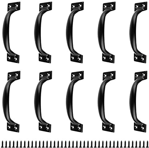 TIANLIN Black Door Pull Handle, 10 Pieces Handles, Bow-Shaped Sliding Door Handle, Easy to Push and Pull, with 40 Screws, Ideal Accessories for Handling Furniture