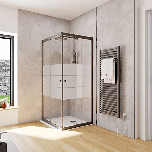 Schulte Duschkabine Corner Eckeinstieg mit Schiebetüren Mattschwarz 4 mm Sicherheitsglas (ESG) Dekor Depoli light 90x75 cm, Montage auf Duschwanne oder Fliese
