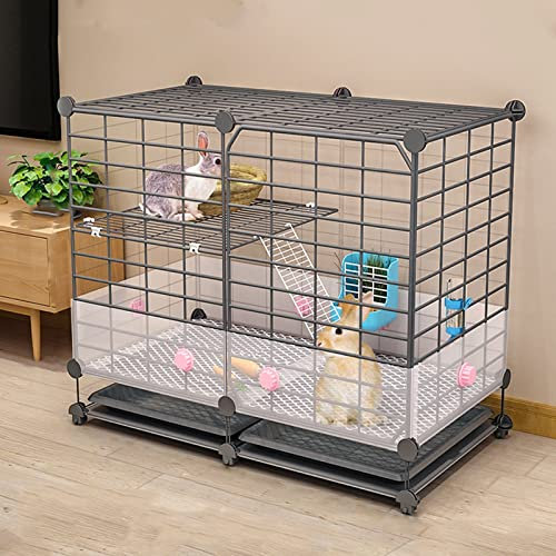 Kleintierkäfig Laufgitter Hasenstall Für Innen - Draußen, Kaninchenkäfig Mit Urinspritzschutz Kaninchenstall Mit Fußmatten, Verschiedene Größen, Schwarz/Weiß (Color : Black, Size : 75 * 39 * 58cm-1)