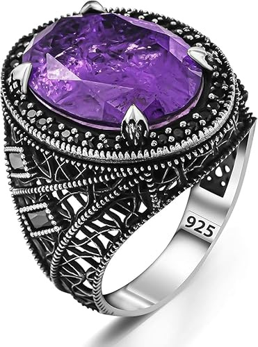 TAKILINGO Gestanzter Ring aus massivem 925er Sterlingsilber Lila Paraiba-Stein handgefertigt Türkischer Ring Silberschmuck Geschenk für Männer