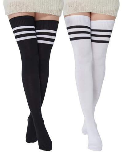 BABAHU Womens Extra Long Cotton Stripe Thigh High Socks Over the Knee High Socks