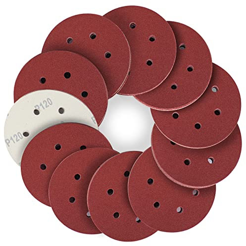 STEBRUAM 50 Stück Schleifpapier Set,150 MM Klett Schleifscheiben für Exzenterschleifer 6 Loch Meister Holz Holzwerkstoffe Spanplatte (Körnung P120)