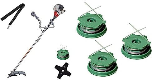 IKRA Benzin Freischneider Trimmer IBF 25-1 inkl. Fadenspule, 4-Zahn-Messer & Schultergurt & Fadenspulen Ersatzspulen (DA-F11) 3er-Set 73500300-3 Zubehör für Freischneider