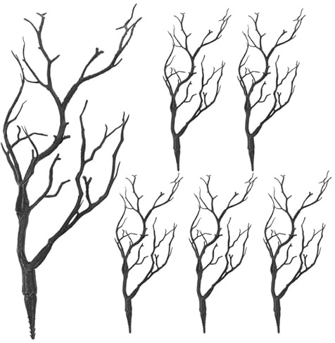 GOOHOCHY 6Pcs Artificial Dried Tree Branches Art Antler Tree Branch Decoration 13.78'' Plastic Plant Twigs Vase Filler for Easter Home Decor Wedding Party Black