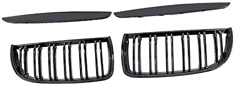 QISUO Parrilla Negra Brillante, 2 Piezas Negro Brillante Parachoques Delantero capó riñón Rejilla Racing Rejilla reemplazo para BMW E90 4 Puerta 2005-2008