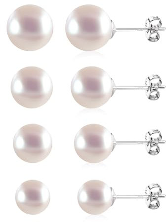 Silber 925 Perlen Ohrstecker Set für Damen, Kleine Rosa Perlen Ohrstecker 4 Paar Hypoallergen Sterling Silber Ohrringe Kleine Perlen Ohrringe Set Kleine Knorpel Ohrstecker Schmuck Damen Mädchen