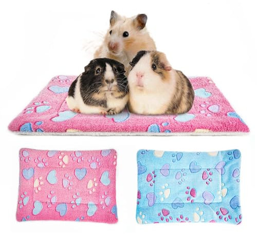 MICOOYO Kleintier-Bettmatte, Flauschiges Fleece, Kaninchenbett, Haustierunterlage, Matte für Kaninchen, Meerschweinchen, Eichhörnchen, Hamster, 2 Stück (32 * 25 cm)