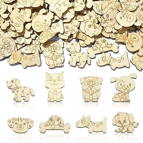UR URLIFEHALL 100 Stück unlackierte hölzerne Hundeausschnitte Haustier Tier Holzformen Basteln zum Bemalen DIY Projekte Geschenkanhänger Party Ornamente Dekor