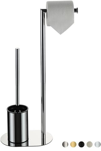 BVL Soporte para Papel Higiénico Y Escobilla Cromo, Soporte para Papel Higiénico con Escobilla de Acero Inoxidable, Diseño Elíptico Portarrollos de Pie con Escobillero