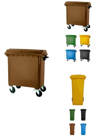 Jardin202 - Contenedor de Basura Reciclables de Colores con Ruedas | Mango antideslizante | 800 L (Marrón)