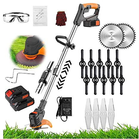 Powerful 24V Electric Lawn Mower - Cordless And Battery Powered - Ideal For Lawn Mowing, Pruning, And Gardening - Telescopic Pole, Adjustable Head - Includes 2 Batteries And Charger