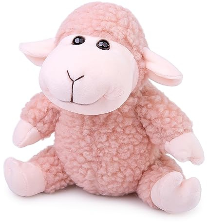 lilizzhoumax Jouets en Peluche Mouton 13cm/5” s'asseoir Simulation Jouet en Poupée Réaliste Peluche Mouton Jouets Animaux Sauvages en Peluche Mouton Cadeau pour Les Amis et Les Enfants Rose