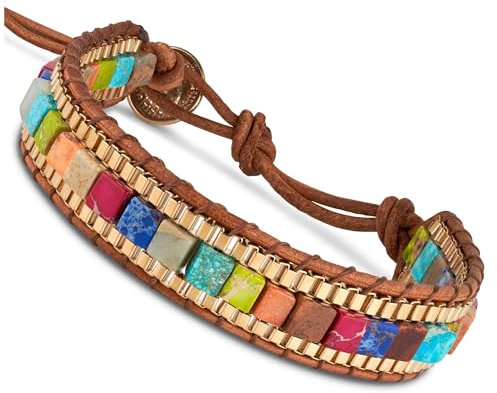 BENAVA Damen Yoga Armband Achat Edelstein Perlen mit Lotus Anhänger Mehrere Farben | Edelstein Armband Meditation | 16-24 cm