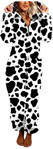 Pigiama Leopardato Donna Intero con Cappuccio Cotone Pigiama Peloso Sexy da Casa Pigiama Intero Invernale Pesante Tuta Pile Caldo Felpato Tuta Pigiama Pile Pigiama Peluche