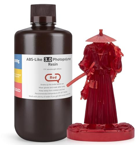 ELEGOO 405nm ABS-Like Resin 3.0, UV-Härtendes 3D Resin mit Hohe Präzision, Nicht Spröde,Verbesserte Festigkeit und Zähigkeit für LCD/DLP 3D Drucker Photopolymer Harz Klarrot 1000g
