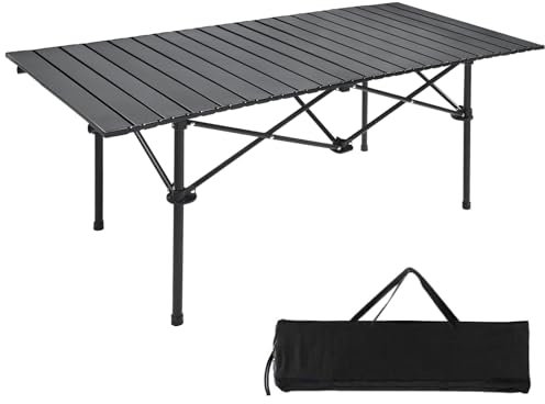 JOYART Campingtisch Klappbar Aluminium Klapptisch Tragbar Falttisch Outdoor Esstisch Wetterfest Gartentisch für Picknick Garten Balkon Reisen Kochen Camping bis 100 kg - 120x55x50cm Schwarz