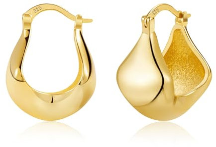 Gold Ohrringe Dicke Breite Creolen Damen, Hypoallergen Silber 925 Kleine 14 Karat Gold Hohle Klobig Dick Kreolen Huggie Mini Leicht Breit Ohrringe Mädchen