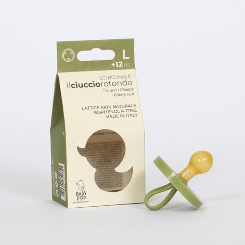 Ciuccio Caucciu 0-36 Mesi Senza BPA Facile da Pulire Sicuro Naturale Resistente Per Neonati Maschio e Femmina Forma Ortodontica Con Mascherina Rotonda BabyPop (SALVIA, L - 12+ mesi - Ciliegia)