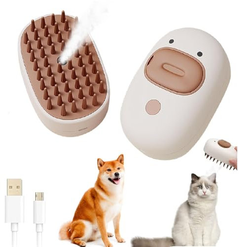 DampfbüRste für Hunde Katze, HundebüRste KatzenbüRste mit Dampf,3-In-1 Katzen Hund DampfbüRste, Water Brush Katze Hunde,Katzen Hunde DampfbüRste, Steamy Pet Brush,Katzenkamm mit Dampf (Weiß)