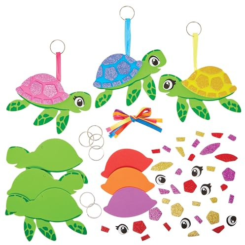 Baker Ross FN189 Schildkröte Mix & Match Taschenanhänger - 6er-Pack, Schlüsselanhänger Bastelset zum Zusammenstellen
