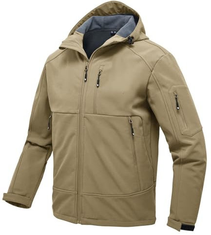 Rdruko Softshelljacke Herren Wasserdicht Gefütterte Winterjacke Funktionsjacke mit Fleece Outdoorjacke Winddichte Freizeitjacke für Wandern Fahrrad Camping(Khaki, XL)