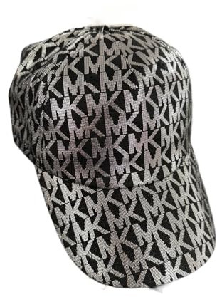 Michael Kors MK Signature Hat Logo Print Stretch Cotton Baseball Cap, Black/Silver, One Size, Schwarz/Silber, Einheitsgröße