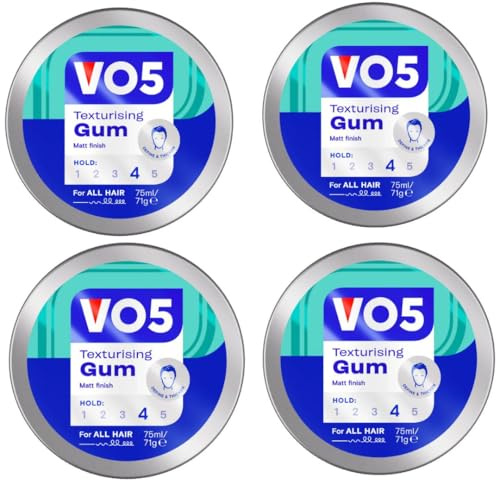 VO5 Texturising Gum with Extra Firm Hold for Natural & Stylish Look for Men Offers an All-day Hold and Ideal for Extreme Styling, Smoothing, Separating, and Texturizing, 75ml (Buy 4)