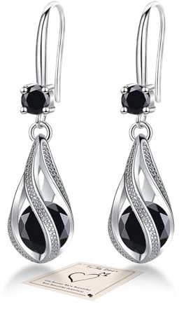 Black Earrings for Women, Sterling Silver Earrings Drop Earring, Hypoallergenic Silver Earring for Women, Black Jewellery Gift Birthday Christmas Anniversary