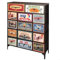 AKTIVE Max Home Cómoda dormitorio multiusos, Gráficos retro y vintage, 14 cajones de tela ligeros, 103x30x119 cm, Estructura acero, Tablero madera, Mesitas de noche, Muebles de salón (18405)