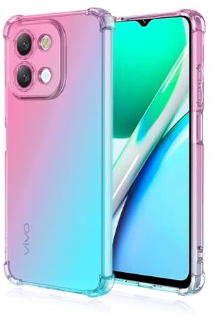 Topme Funda para Teléfono para Vivo Y28 (4G) (6.68 Inches), Funda para Teléfono Móvil con Gradiente de Color Transparente de Silicona Suave de TPU - Rosado Verde