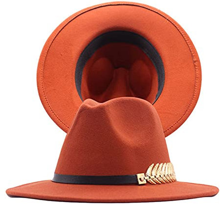 L A Hats Fedora Wollhut für Damen, Gürtel, klassische breite Schnalle, Panamahut, Schlapphut, Mütze, Tanne, Herren, Orange, Einheitsgröße