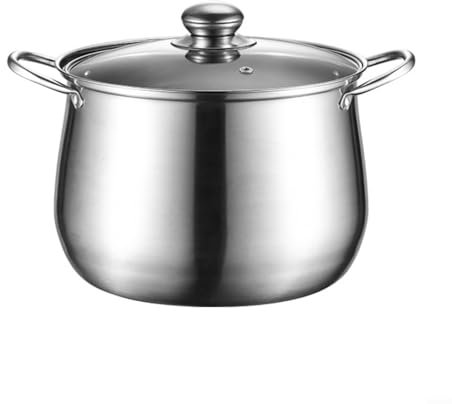 UTTASU Stainless Steel 5L Stock Pot With Glass Lid, Induction Compatible Cooking Pot For Soup Noodles Pasta Stew, Heat-Resistant 22X17.3cm Saucepan