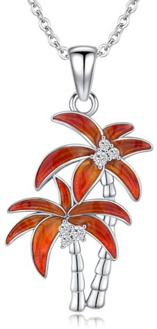 Palme Halskette 925 Sterling Silber Gelb Kokosnuss Baum Halsketten für Frauen Strand Ozean Palm Anhänger Halsketten Schmuck Geschenke