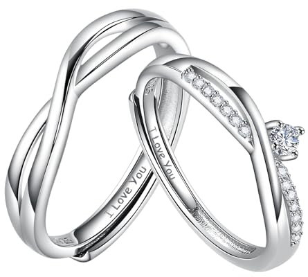 ANAZOZ Ring Unendlichkeit Silber, Trauringe Paarpreis Verstellbar mit Zirkonia Damen Ringe Paare Mit Gravur I Love You