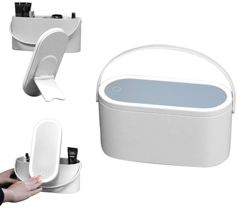 Kosmetiktasche mit Beleuchtetem Spiegel, Make Up Tasche mit Abnehmbar Allein Verwenden LED Licht Spiegel, Tragbare Reise Kosmetikkoffer, Schminktasche Organizer Geschenk für Frauen (Weiß)