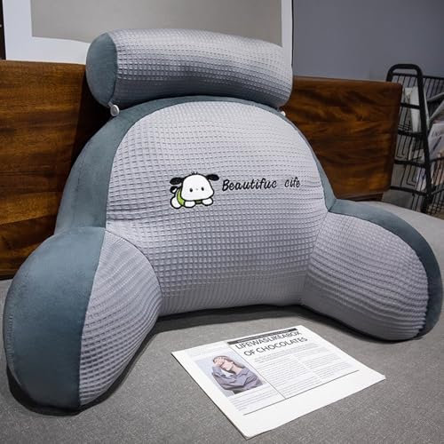 LANPEW Rückenkissen für Bett und Sofa mit Armlehnen Ergonomisches Lesekissen Erwachsene Atmungsaktives Lesesitzkissen mit Abnehmbarem Bezug Für Lesen,Arbeiten (grau Raster, 70 * 50cm)