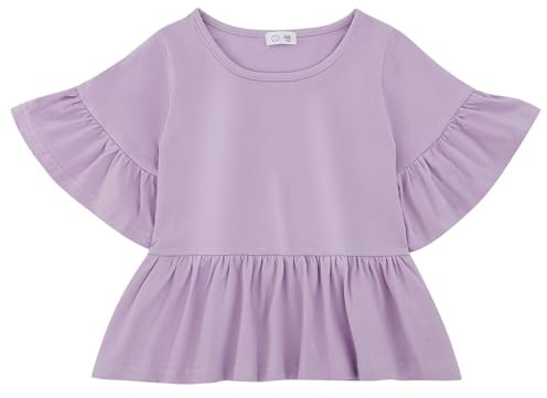 KAKU NANU Camiseta Lila Lisas Niña Manga Top Corta Camiseta de Algodon Ropa Verano Niña 3 4 Años