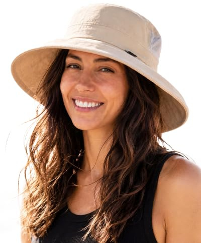 FURTALK Damen Sonnenhut mit Zopföffnung breiter Rand UPF 80 Faltbarer Outdoor Wander und Reisehut